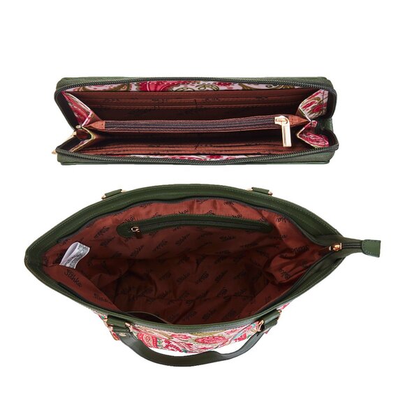 Handcrafted Paisley Printed shoulder Tote Bag & Wristlet Combo Set for Women - Picture 3 of 5